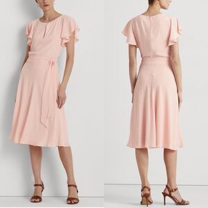 LAUREN RALPH LAUREN Dress Pale Pink Bubble Crepe Fit & Flare Size 2 Missing Belt